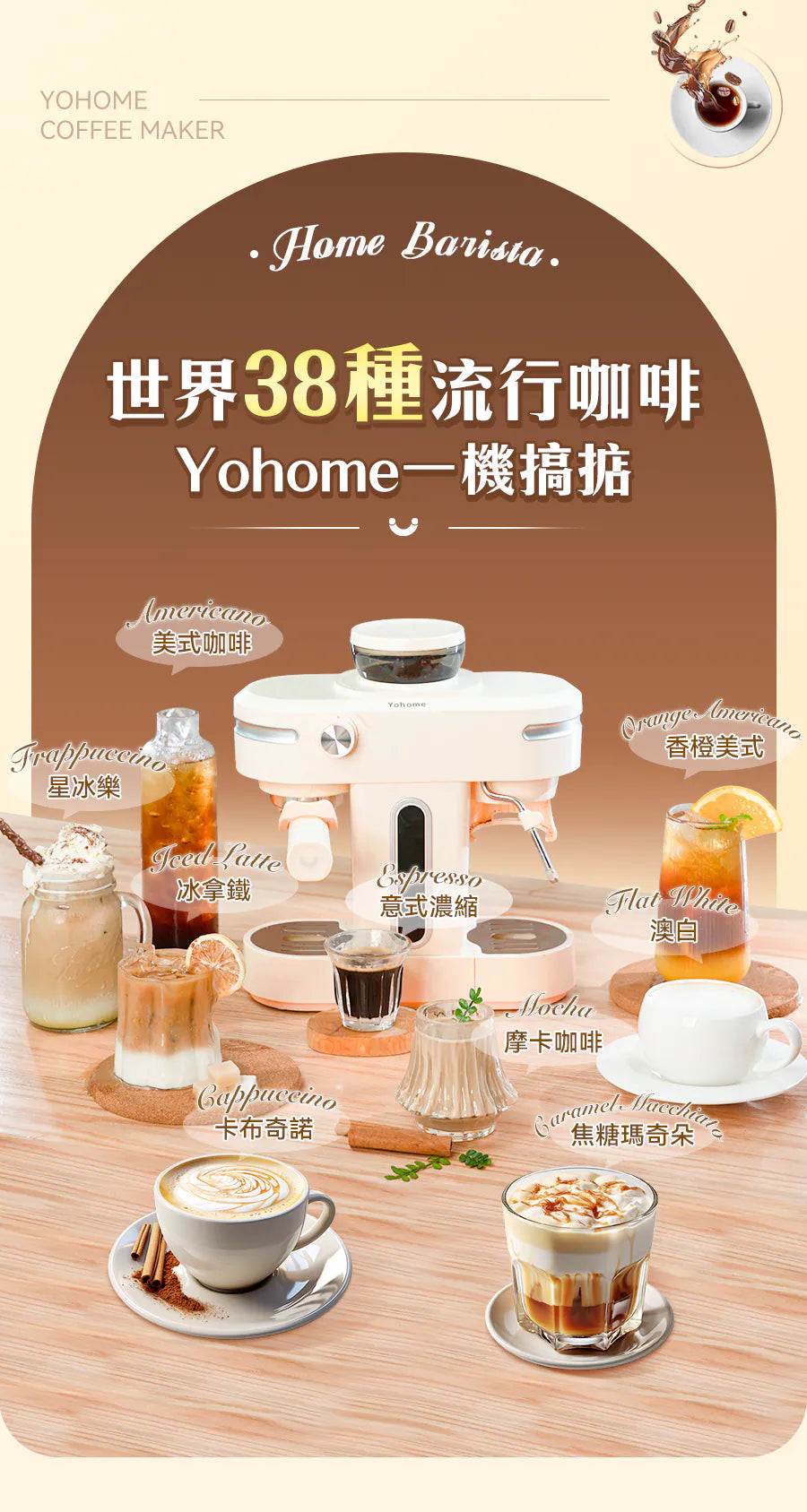 日本Yohome 迷你專業級現磨鮮萃奶泡3合1半自動家庭意式咖啡機