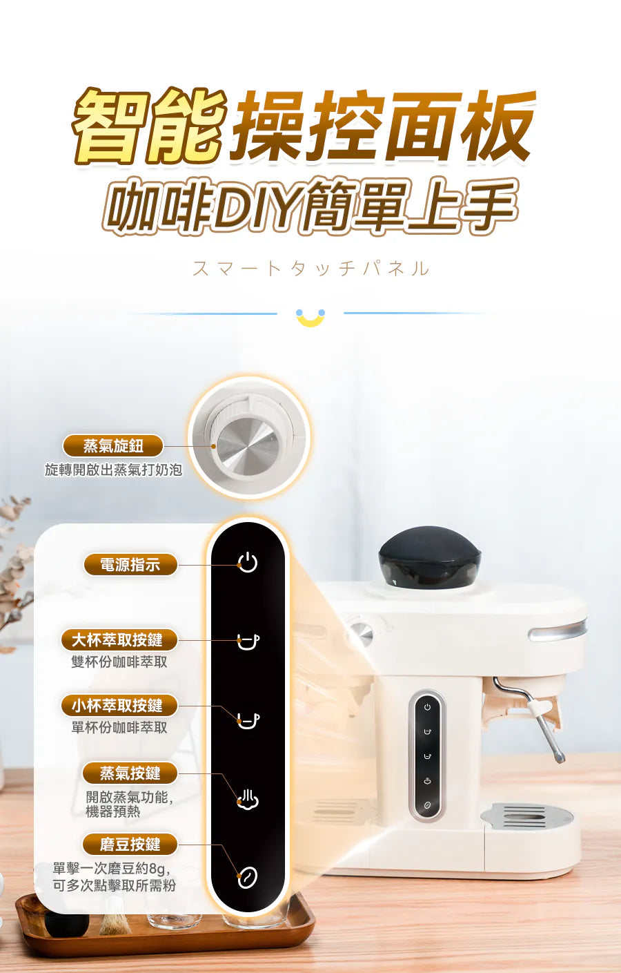 日本Yohome 迷你專業級現磨鮮萃奶泡3合1半自動家庭意式咖啡機